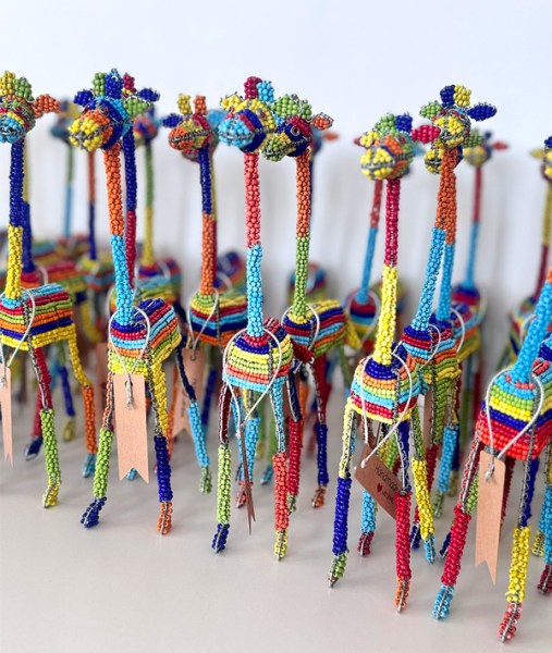African Beaded Giraffe Colourful Stripes