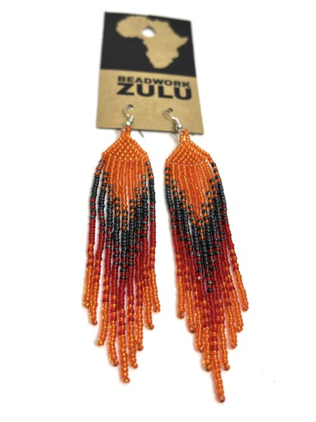 African Beaded Earrings Ilala Red Orange Metallic Grey