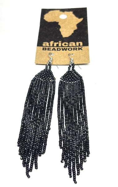 African Beaded Earrings Ilala Black Metallic Grey
