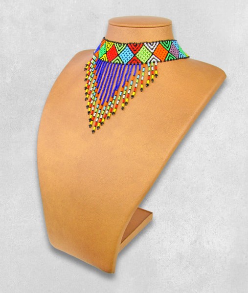 beaded necklace choker tassle zulu blue3