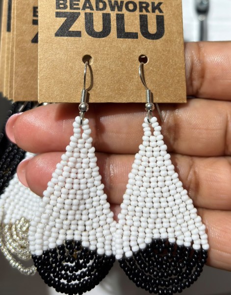 African Beaded Earrings Simbithi Black White