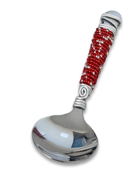 African Beaded Cake Forks Red Silver | WHOLESALE