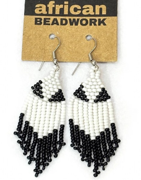 Beaded Short Tassel Earrings White Black
