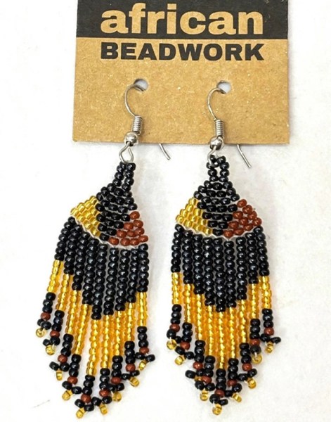 Beaded Short Tassel Earrings Brown Black Gold Metallic