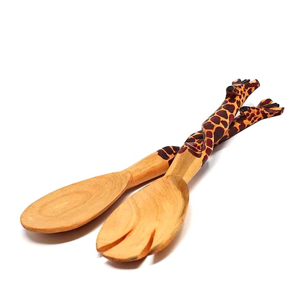 giraffe wood carved salad servers
