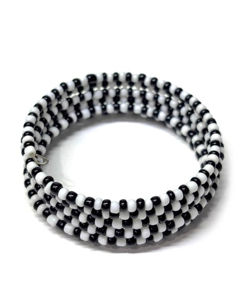 Memory Wire Beaded Bracelets Black White | WHOLESALE