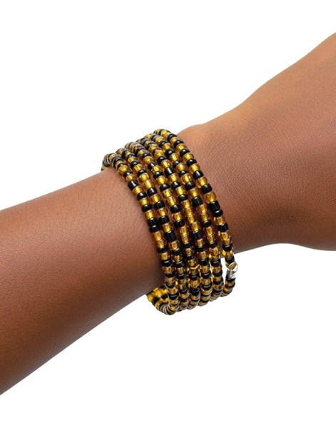 Memory Wire Beaded Bracelets Gold Black | WHOLESAL