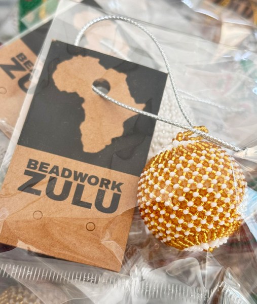 African Beaded Christmas Balls Silver White