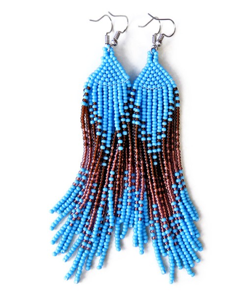 African Beaded Earrings Ilala Aqua Copper Chocolate