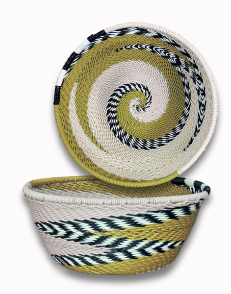 telephone wire basket small african style 1 mustard top side view4