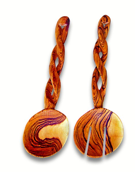 twisted handle salad server wood