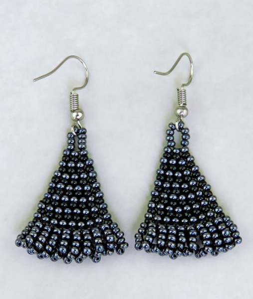 African Beaded Earrings Zulu Triangle Blue Silver Black