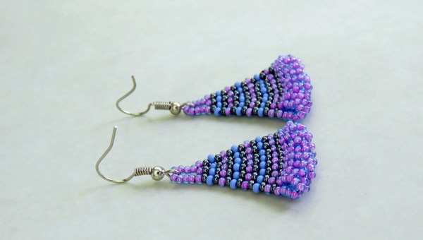 African Beaded Earrings Zulu Triangle Blue Silver Black